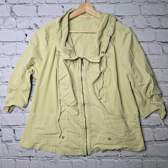 XCVI Wearables Fjord Full Zip Mesh Accent Jacket Yellow Green Cotton Blend 1X - Picture 2 of 11